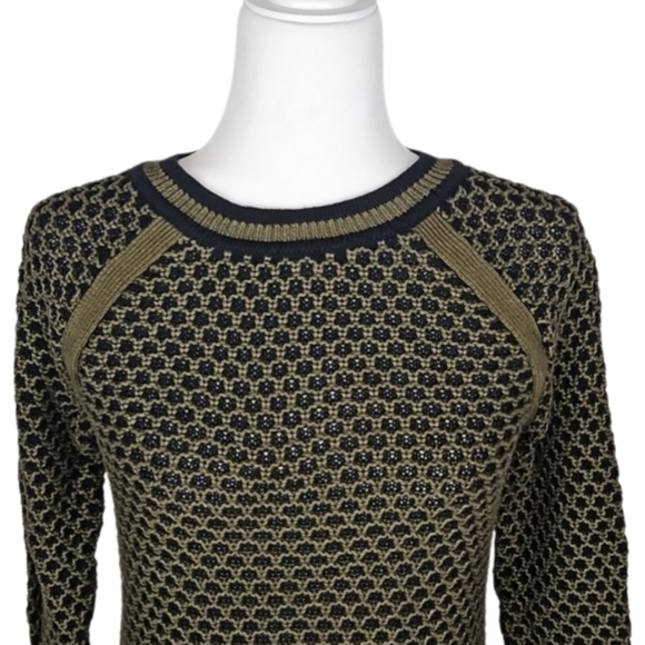Olive Green Black Knit Crew Neck Sweater, S - Picture 2 of 7